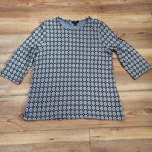 J. Jill Top Women's S Blue Medallion 3/4 Sleeve Sweater